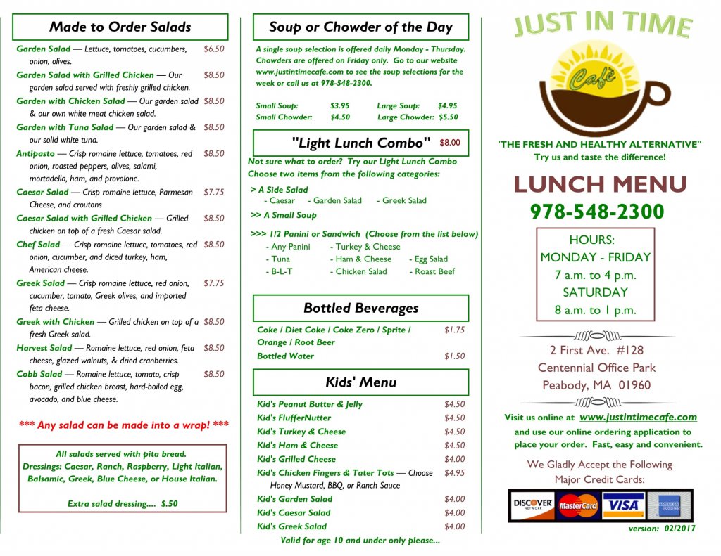 Online Menus Just In Time Cafe